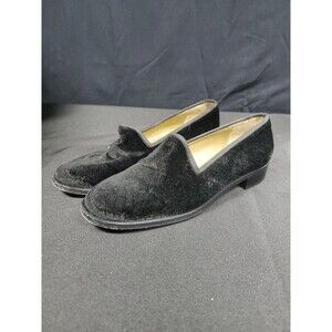 YSL Yves Saint Laurent Black Calf Hair Slip-On Loafers Shoes Women's Size 6
